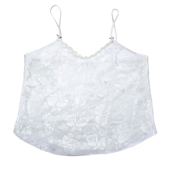Vintage Cami Top Ivory Floral Embossed‎ Mini Flowers Ruffle Detail Coquette M/L - Picture 5 of 8